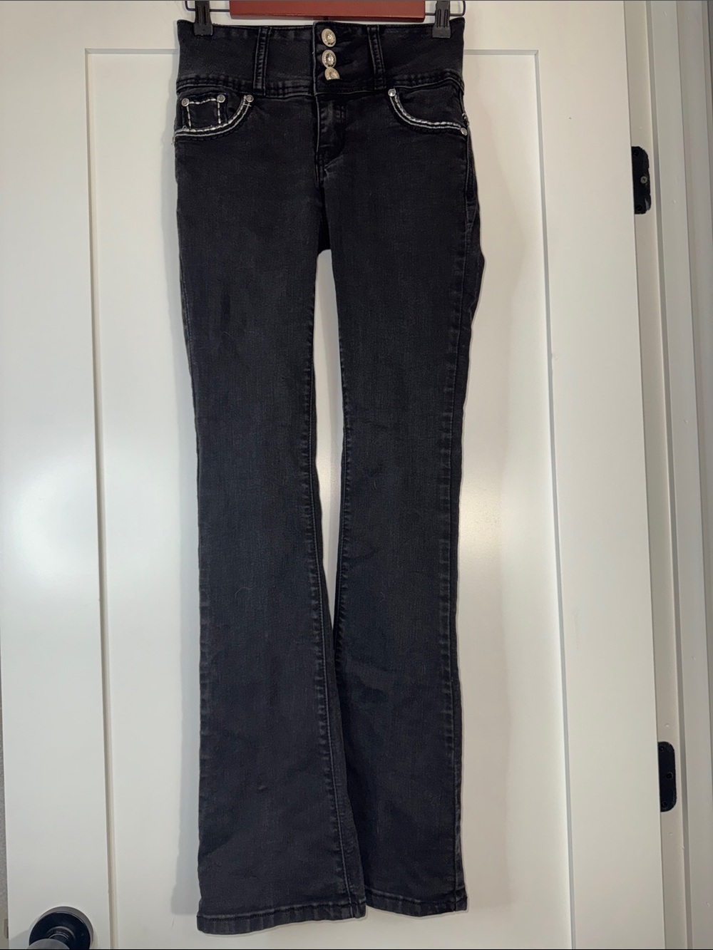Vintage Y2K Silver Diva Black Embellished Bootcut Women's Jean embroidered Sz 1